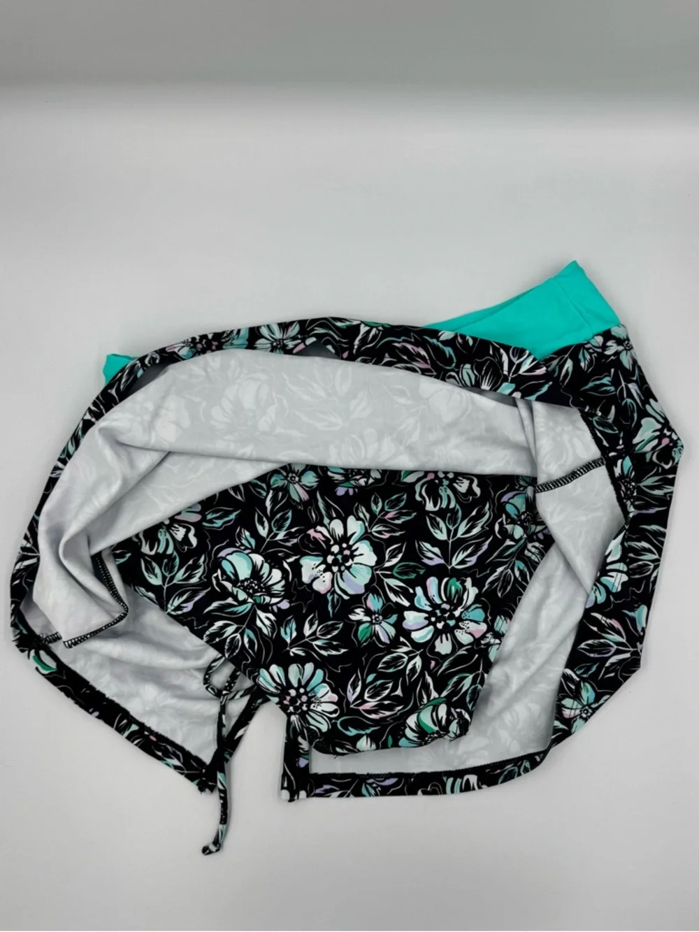 Yonique NWT Teal Halter Tankini Set with Floral Swim Skirt Size Small